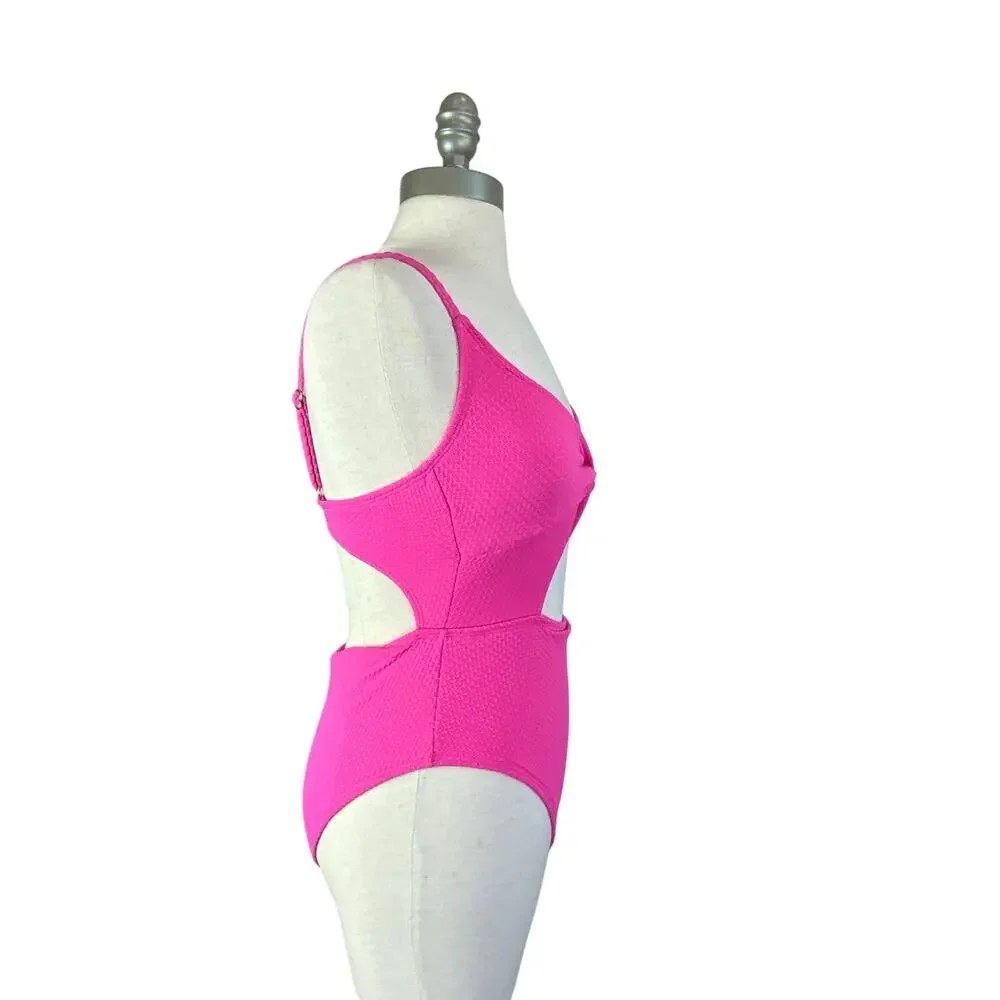 Decree women's/juniors cut out textured‎ one piece swimsuit size XS Hot Pink